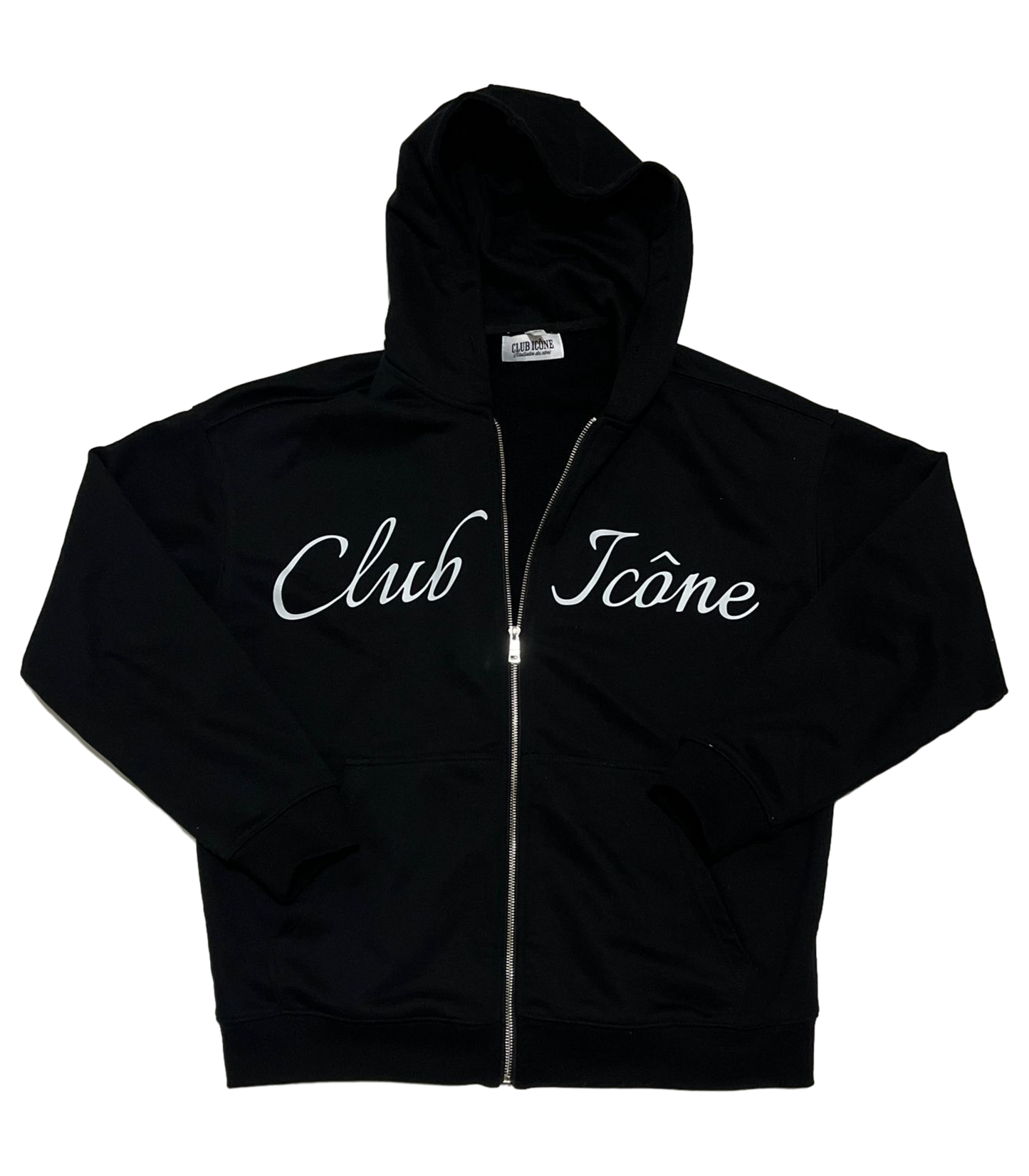 CLUB ICÔNE - BLACK TRACKSUIT - ZIP-UP HOODIE + FLARED SWEATPANTS