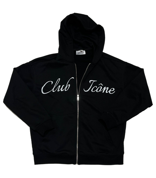 CLUB ICÔNE - BLACK TRACKSUIT - ZIP-UP HOODIE + FLARED SWEATPANTS