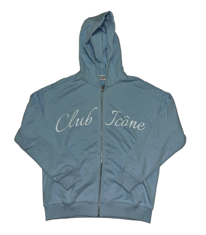 CLUB ICÔNE - BABY BLUE TRACKSUIT - ZIP-UP HOODIE + FLARED SWEATPANTS