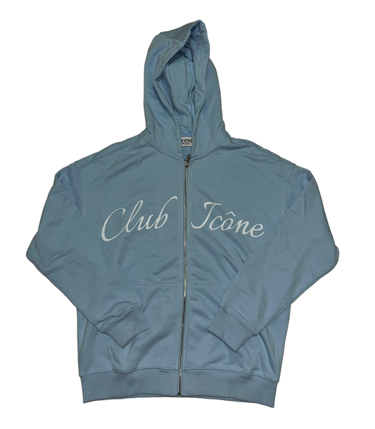 CLUB ICÔNE - BABY BLUE TRACKSUIT - ZIP-UP HOODIE + FLARED SWEATPANTS