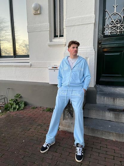 CLUB ICÔNE - BABY BLUE TRACKSUIT - ZIP-UP HOODIE + FLARED SWEATPANTS